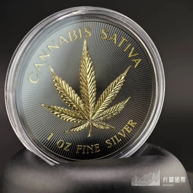 (行闊國際) -United Crypto States -大麻葉 | 鍍釕鍍金 1oz 精鑄銀幣 |  精品盒裝