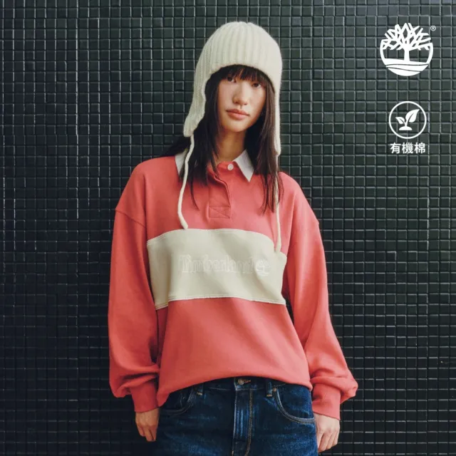 【Timberland】女款淺紅色寬版橄欖球Polo衫(A43RQ872)