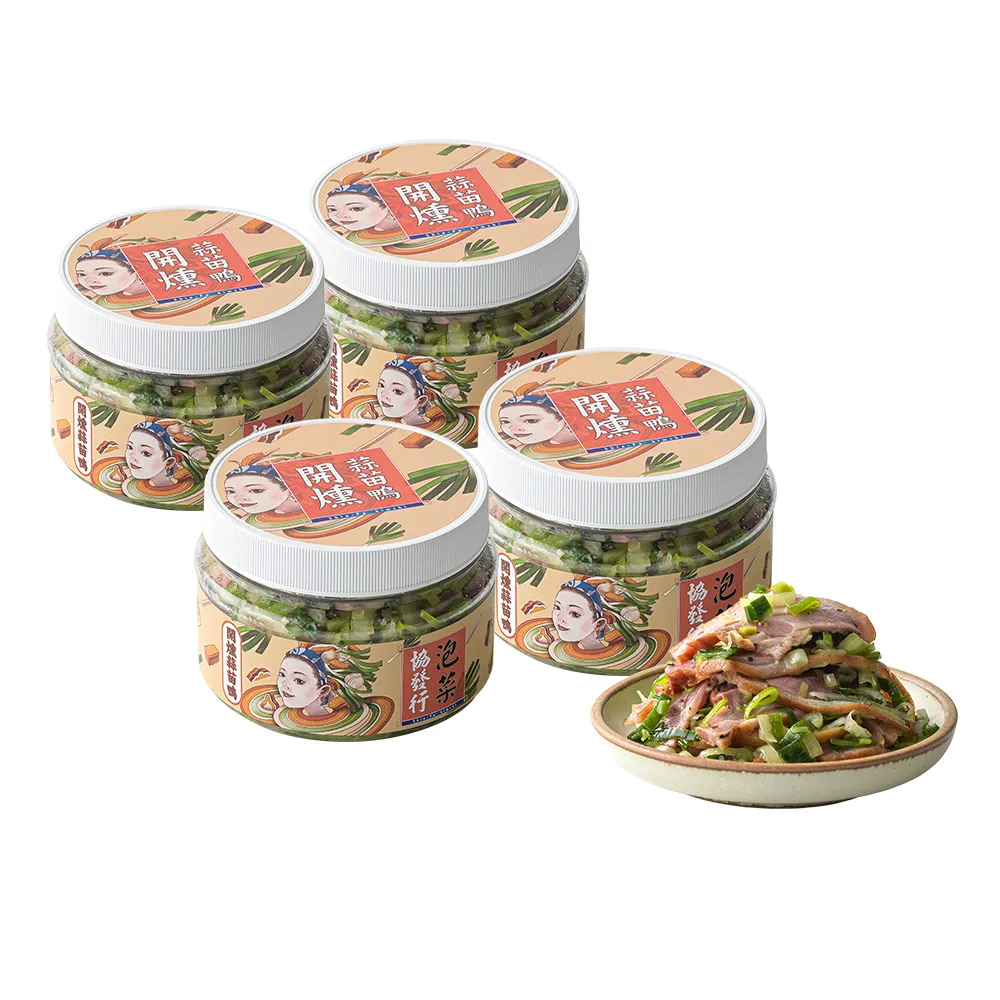 【協發行泡菜】開燻蒜苗鴨4瓶免運組 300g/瓶(涼夏必備清爽下飯菜、玩轉新台味)