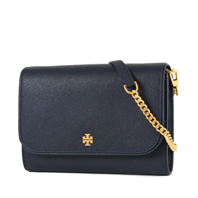【TORY BURCH】防刮十字紋翻蓋鍊帶斜背WOC包-海軍藍