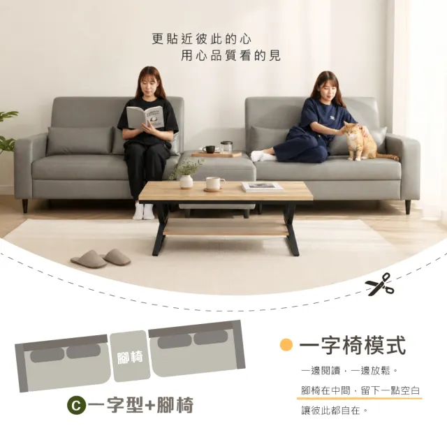 【IHouse】微工業風客廳組(經典貓抓皮L型沙發+大茶几)