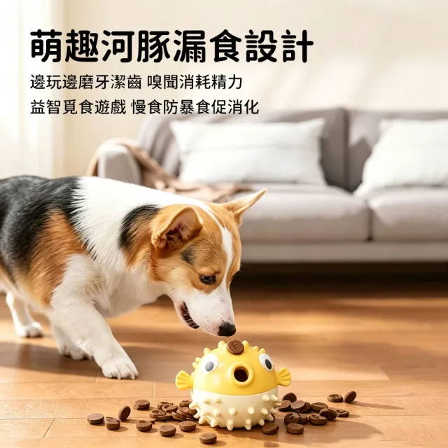 【Bayler】可愛河豚 狗狗耐咬磨牙潔齒球 蹦蹦魚寵物互動彈力球 解悶抗憂鬱 小型犬中型犬狗玩具