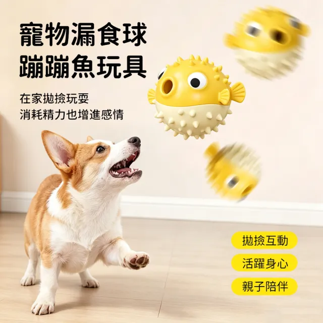 【Bayler】可愛河豚 狗狗耐咬磨牙潔齒球 蹦蹦魚寵物互動彈力球 解悶抗憂鬱 小型犬中型犬狗玩具