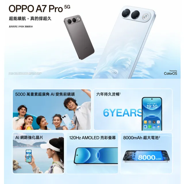 【OPPO】官方直營 A7 Pro 5G 6.57吋(8G/256G/聯發科天璣6360Max/5000萬鏡頭畫素)