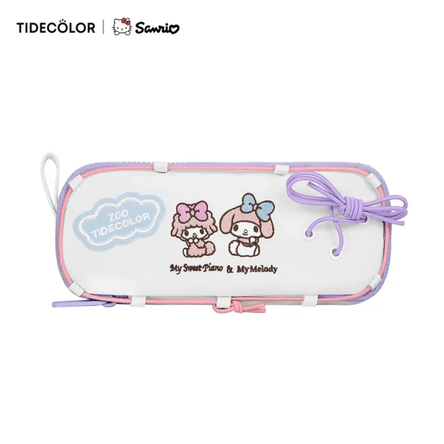 【SANRIO 三麗鷗】撞色時尚繩結裝飾大容量筆袋鉛筆盒收納袋-庫洛米/大耳狗/美樂蒂/布丁狗(文具收納袋)