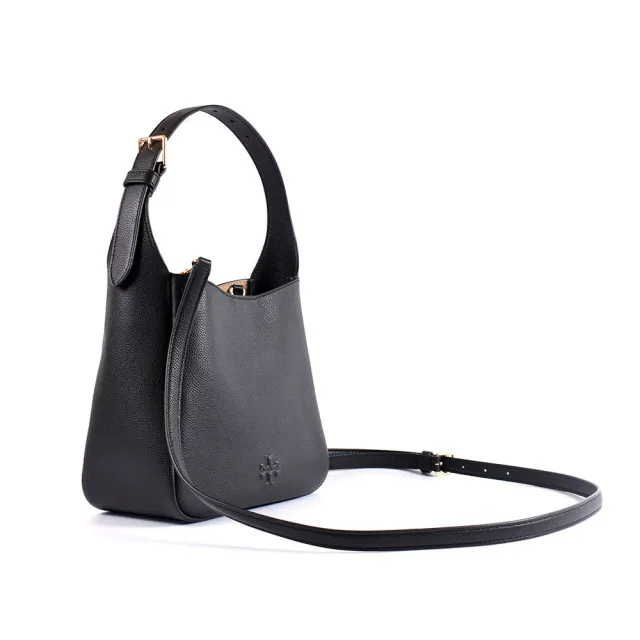 【TORY BURCH】THEA 荔枝紋磁釦手提/斜背二用包-黑色/小