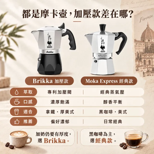 【Bialetti 比亞樂堤】極厚鑽石加壓摩卡壺BRIKKA-4杯份-公司貨(crema醇香/免插電/原廠保固2年)