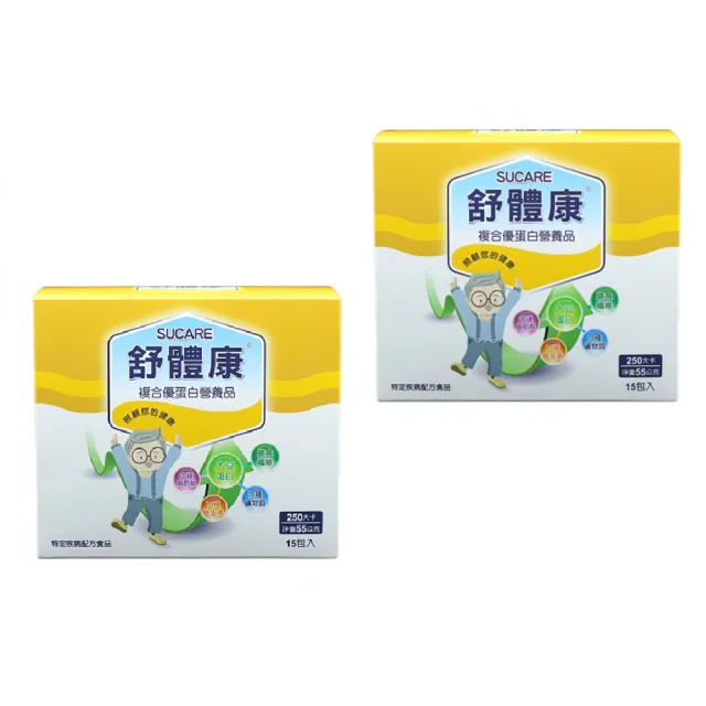 【惠健】舒體康複合優蛋白營養品15入 2盒組共30包(醫院指定使用配方 特殊營養食品認證)