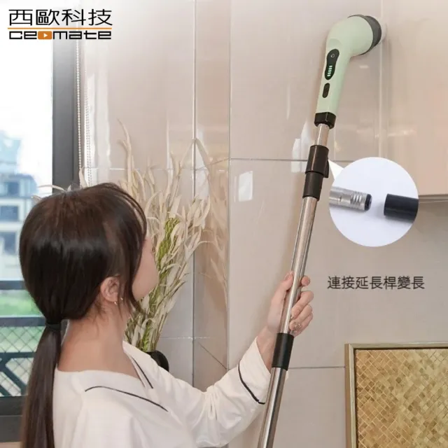 【西歐科技】多功能PX7 全機防水無線電動清潔刷HL1400 白色款短柄長柄兩用5種刷頭居家多場景清潔