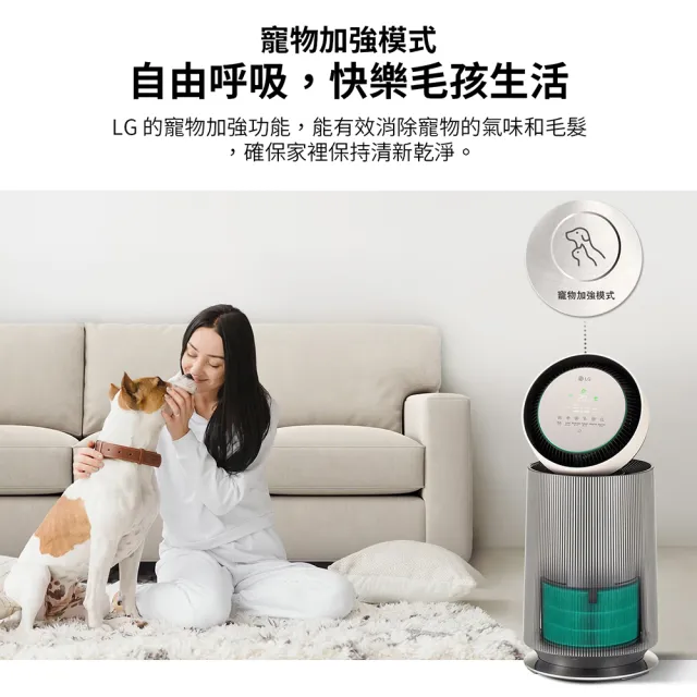 【LG 樂金】寵物版抗敏循環空氣清淨機-二代專業版(360°全室淨化/AS651DBY0/UVnano)
