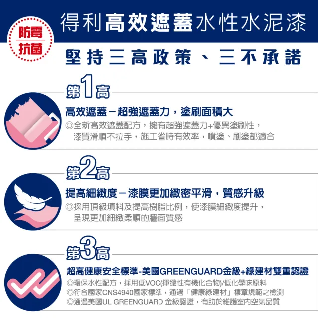 【得利】A935 高效遮蓋水性水泥漆 含工具組(1加侖裝：約可塗刷6坪)