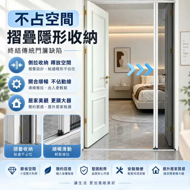 【歐德沐】隱形推拉防蚊門 客製尺寸 2㎡內 防蚊不擋風 免打孔安裝 紗門 折疊紗門 門簾 紗窗 預購15天