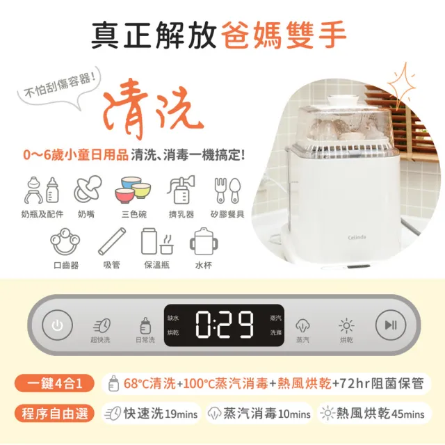 【Celinda 賽寧】小淨寶奶瓶清洗機203全能濾淨組(瓷白色/二代機型/獨立烘乾/蒸氣消毒/無菌保管/奶瓶消毒鍋)