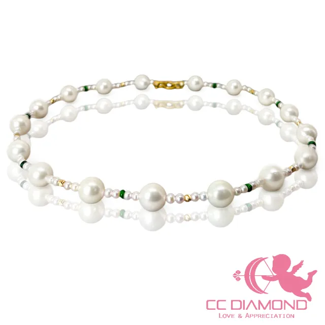 【CC Diamond】珍珠配翡翠項鍊  11.5-12mm