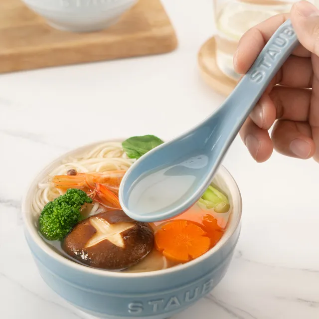 【STAUB】馬卡龍6色陶瓷碗餐碗6件組12cm＋陶瓷中式湯匙6件組(德國雙人牌集團官方直營)