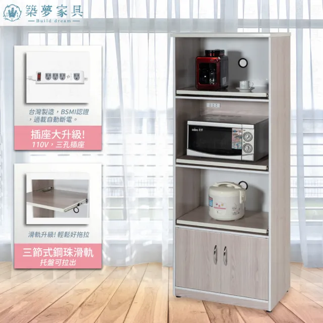 【Build dream 築夢家具】2.2尺 雙門三拉盤 塑鋼電器櫃 防水塑鋼家具(附插座)