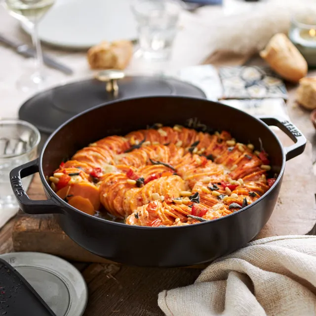 【STAUB】琺瑯鑄鐵鍋雙鍋組-淺燉鍋28cm+圓鍋16cm(德國雙人牌集團官方直營)