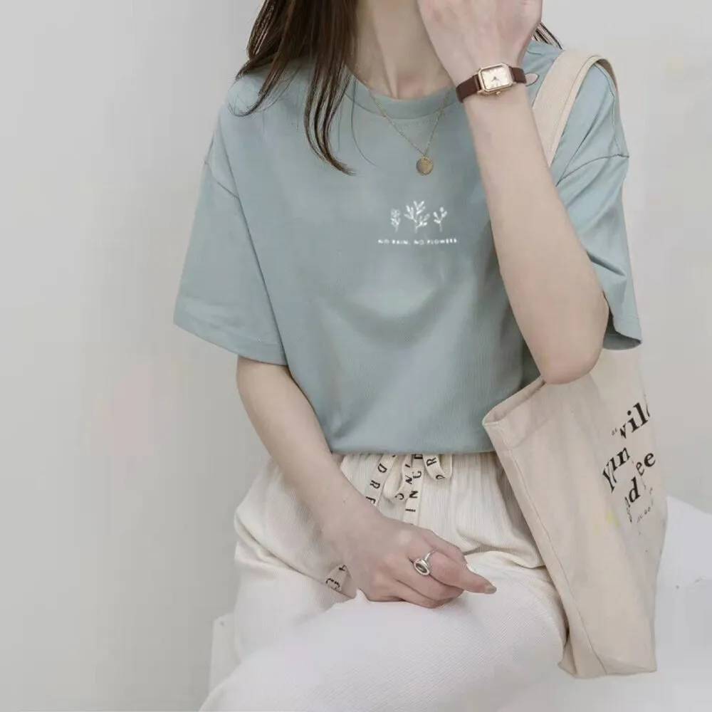 【Uicy】韓版寬鬆文青風圖案短袖上衣 衣服女裝t恤短袖t恤 T505