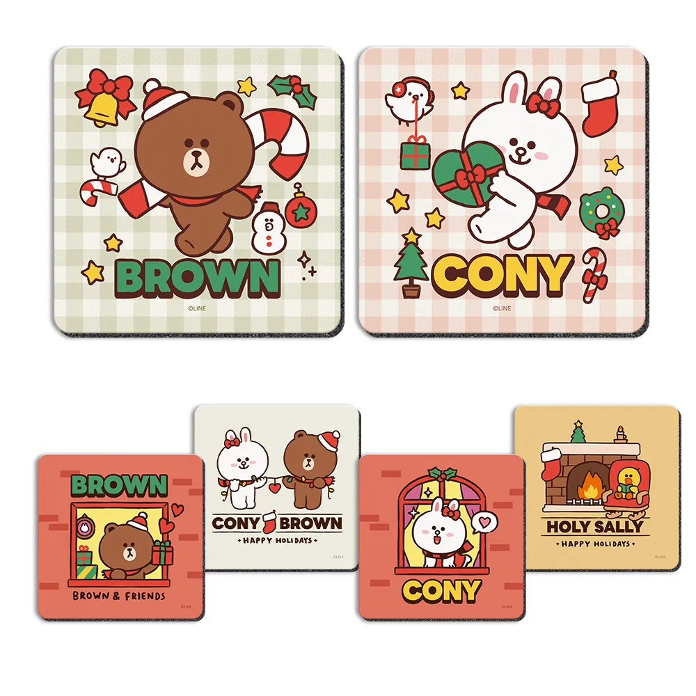 【收納王妃】LINE 聖誕節系列 軟式珪藻土杯墊 10*10cm 杯墊 硅藻土(2入/組)