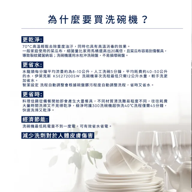 【Electrolux 伊萊克斯】雙11限定 60cm/13人份 極淨呵護 300 系列獨立式洗碗機(KSE27200SW)