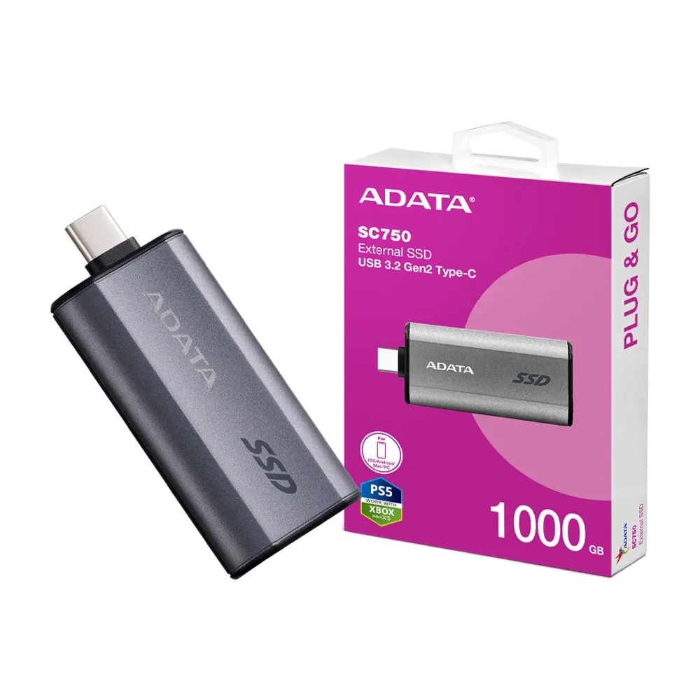 【ADATA 威剛】SC750 1000GB 外接式固態硬碟SSD(鈦灰)