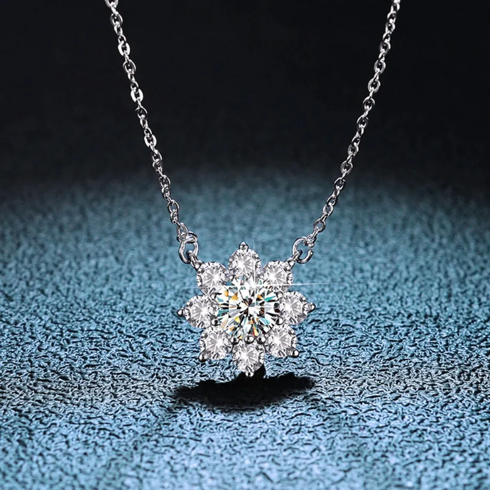 【巴黎精品】頂級莫桑鑽石925純銀骨鍊情侶對鍊-太陽雪花1克拉吊墜女飾品k3ac65