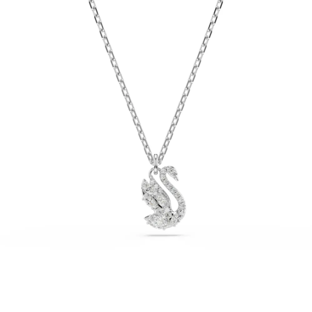 【SWAROVSKI 施華洛世奇】官方直營 Swan 天鵝鏈墜 混合式切割 鍍白金色 | 5754347 新品