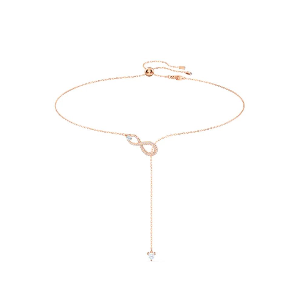 【SWAROVSKI 施華洛世奇】官方直營 Hyperbola 無限Y形項鏈 白色 鍍玫瑰金色 | 5521346