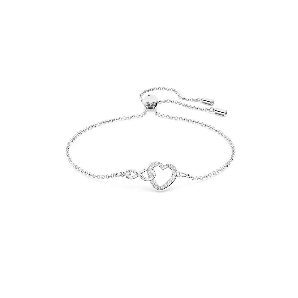 【SWAROVSKI 施華洛世奇】官方直營 Infinity 手鏈 無限符號和心形 愛心 鍍白金色 | 5524421