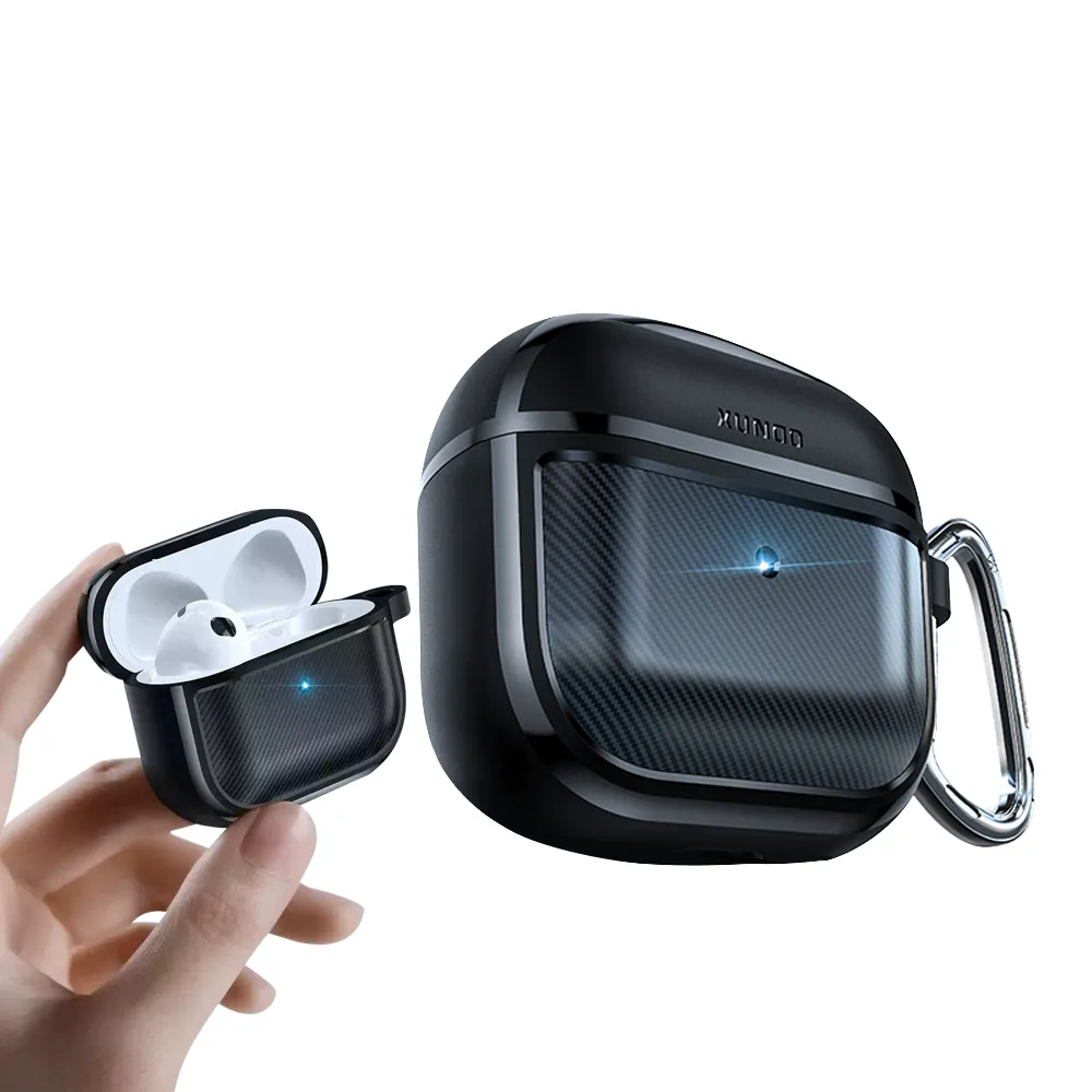 【XUNDD 訊迪】AirPods 1/2代通用 軍工防摔碳纖維紋 無線耳機保護殼套(附金屬扣環)