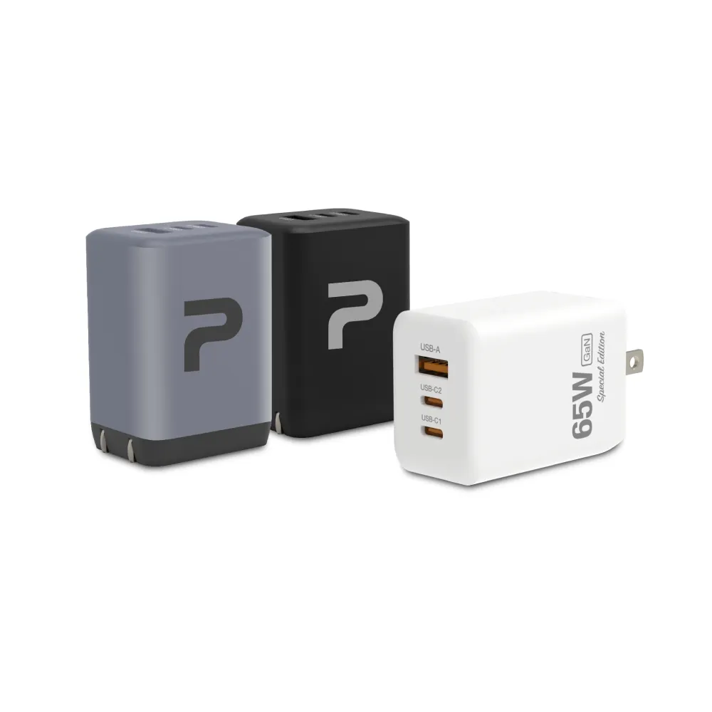 【POLYWELL】65W三孔PD快充頭 雙Type-C+USB