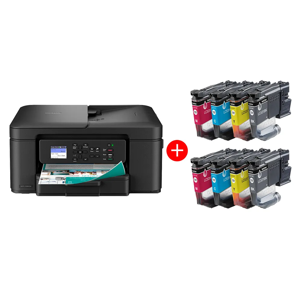 【brother】官方直營 搭2組1黑3彩標準墨★DCP-J1360DW 威力印Lite三合一無線噴墨複合式印表機