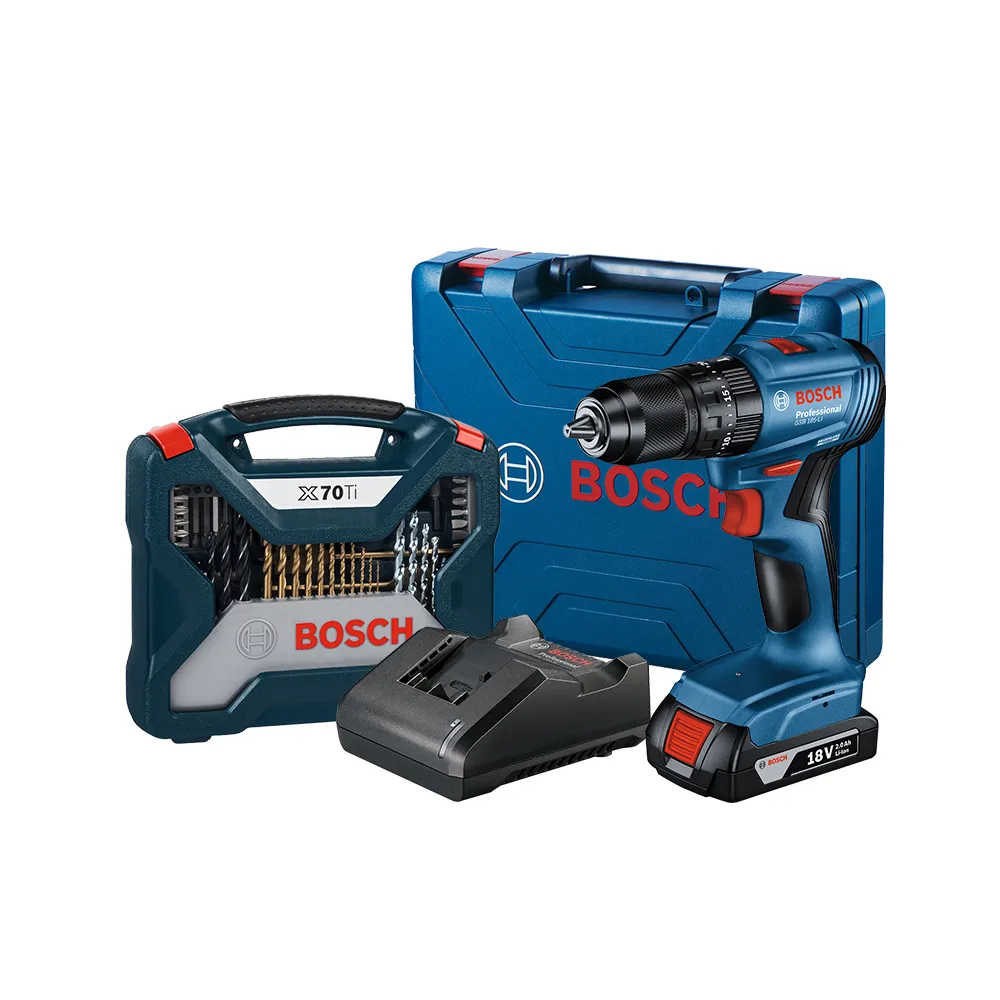 【BOSCH 博世】18V 鋰電免碳刷震動電鑽/起子機配件套裝(GSB 185-LI+X-line 70 TiN)
