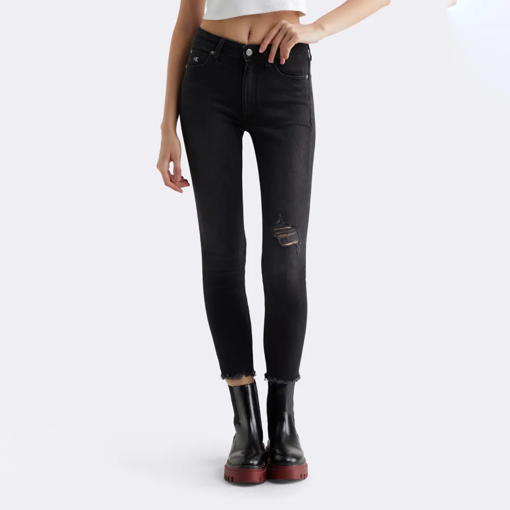 【CALVIN KLEIN】官方旗艦館CKJ 010 仿舊高腰緊身九分牛仔褲_藍色