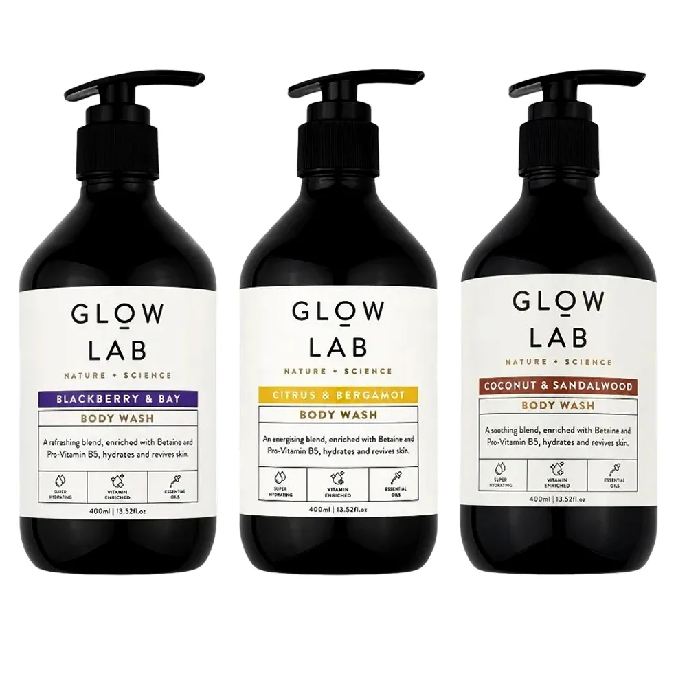 紐西蘭GLOW LAB植物精油沐浴露400ml任選1入-椰子檀香/佛手柑橘/黑莓月桂葉(國際航空版)