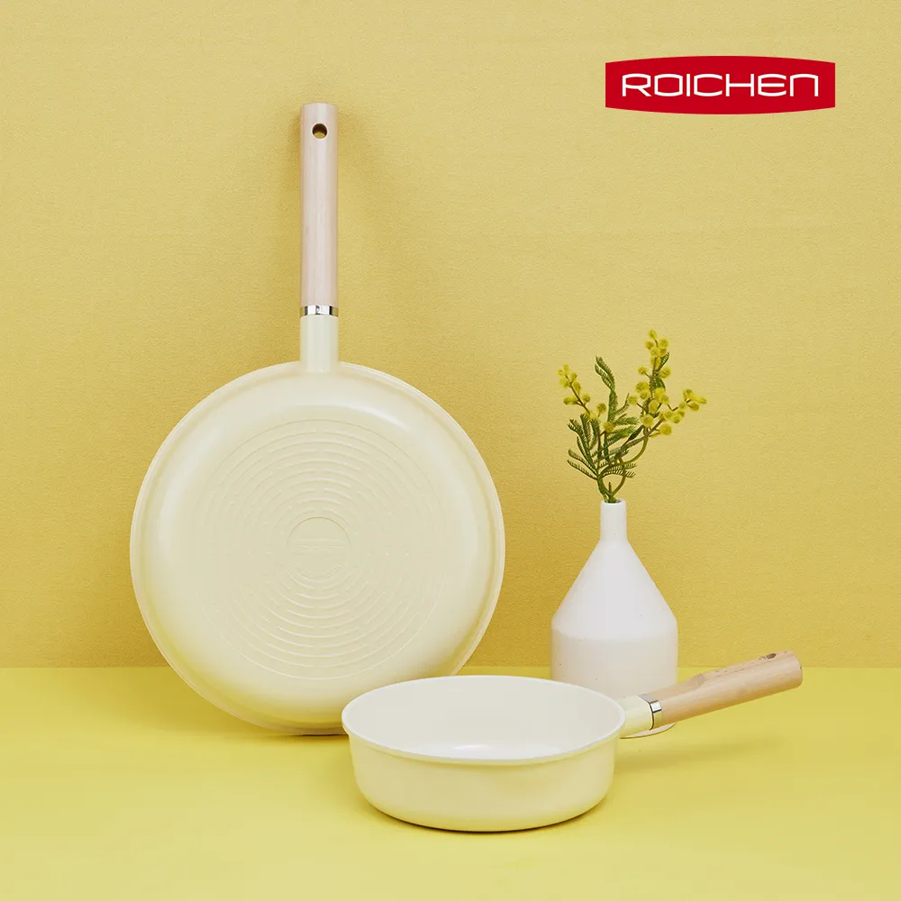 【Roichen】韓國抗菌陶瓷木柄不沾深炒鍋 20cm(IH爐/全火源適用陶瓷塗層不沾鍋)