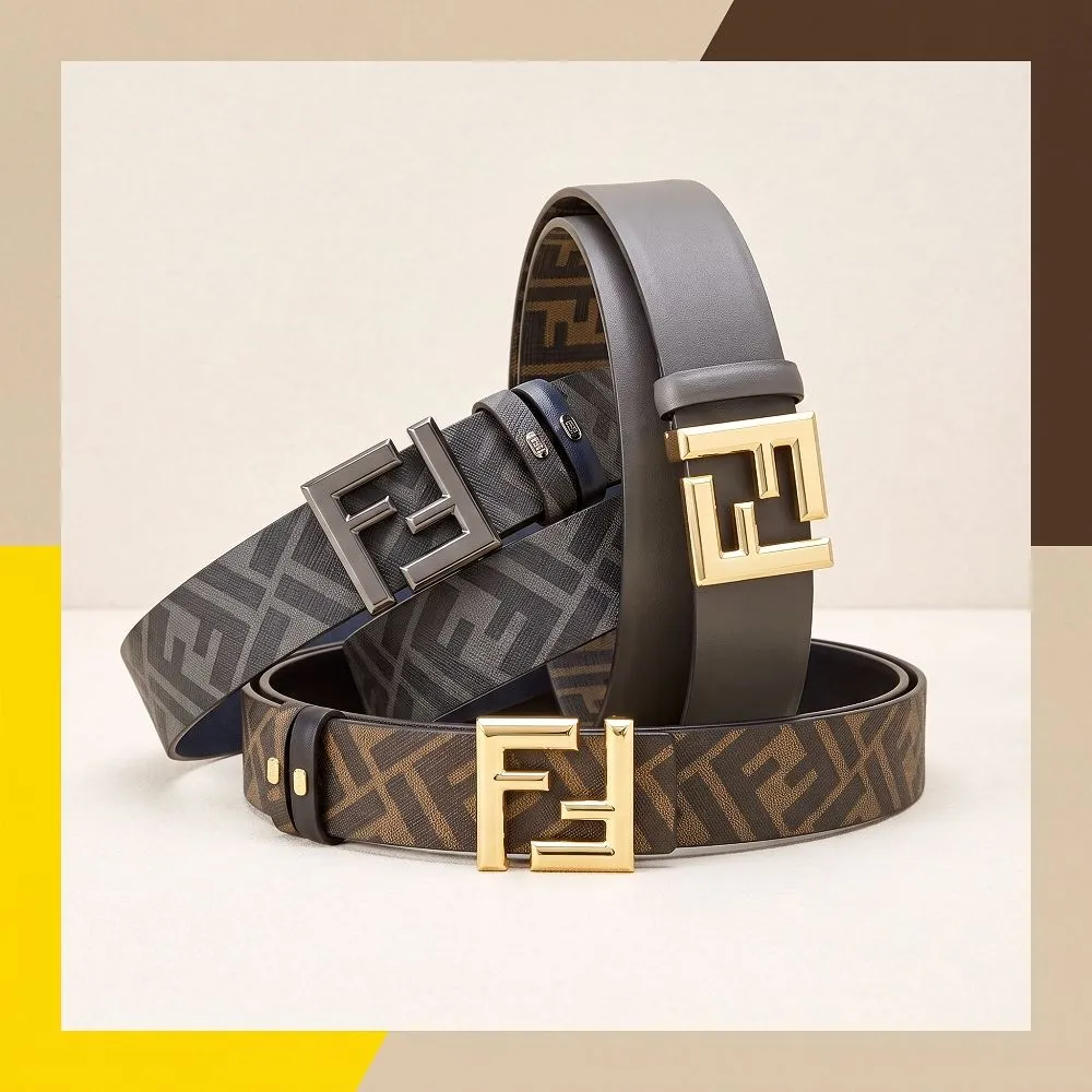 【FENDI 芬迪】FF Squared 雙面用 35mm 老花拼牛皮腰帶(多款 皮帶 皮件 真皮)