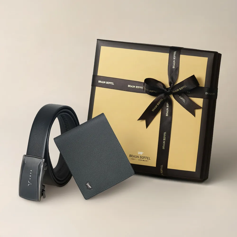 【BRAUN BUFFEL 德國小金牛】質感送禮 輕奢入門禮盒｜真皮男短夾+自動扣皮帶(599313N-V1912U)送禮推薦