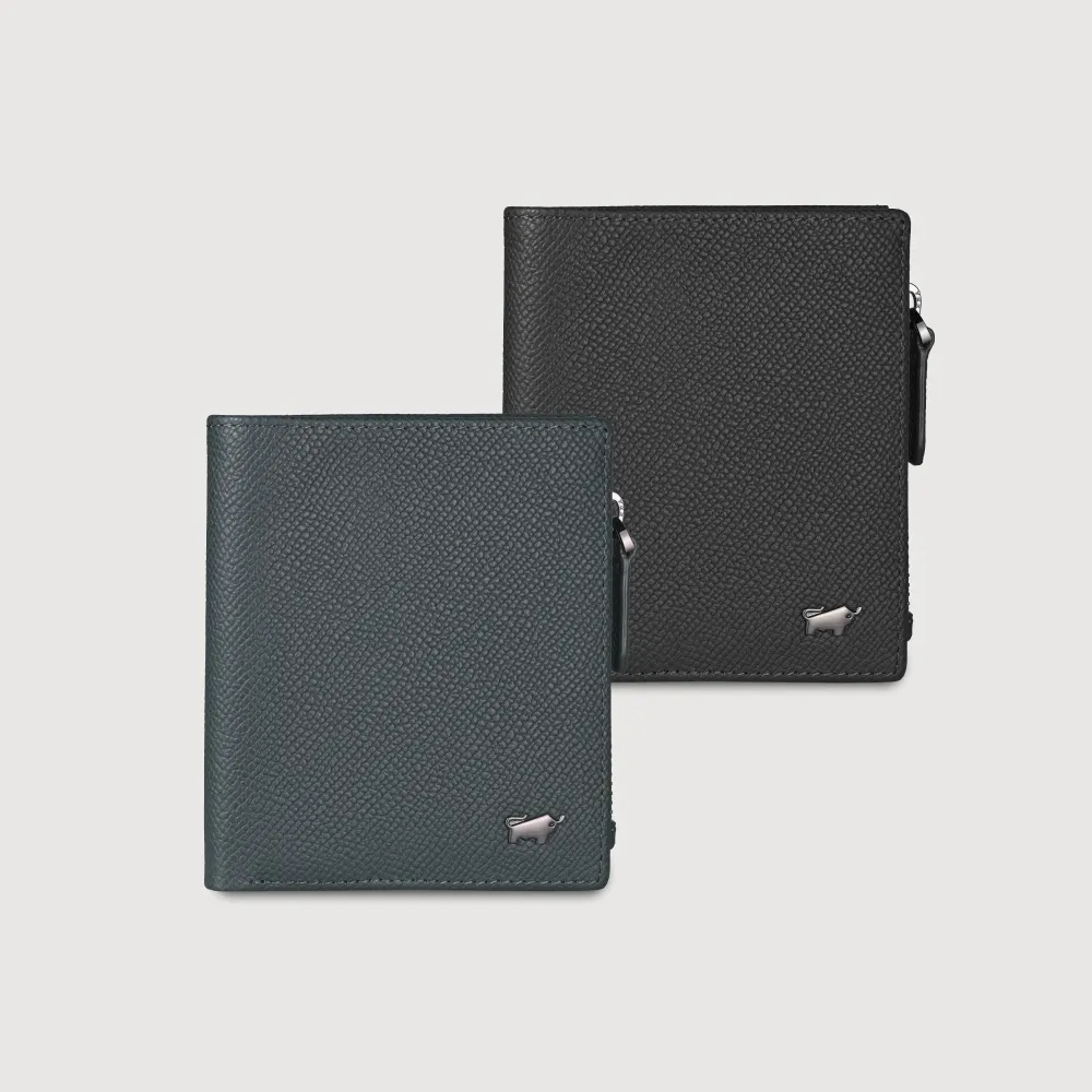 【BRAUN BUFFEL 德國小金牛】HOMME-ZW 6卡直立拉鍊零錢袋短夾-多色任選(BF599-325-BK/NY) 錢包送禮推薦