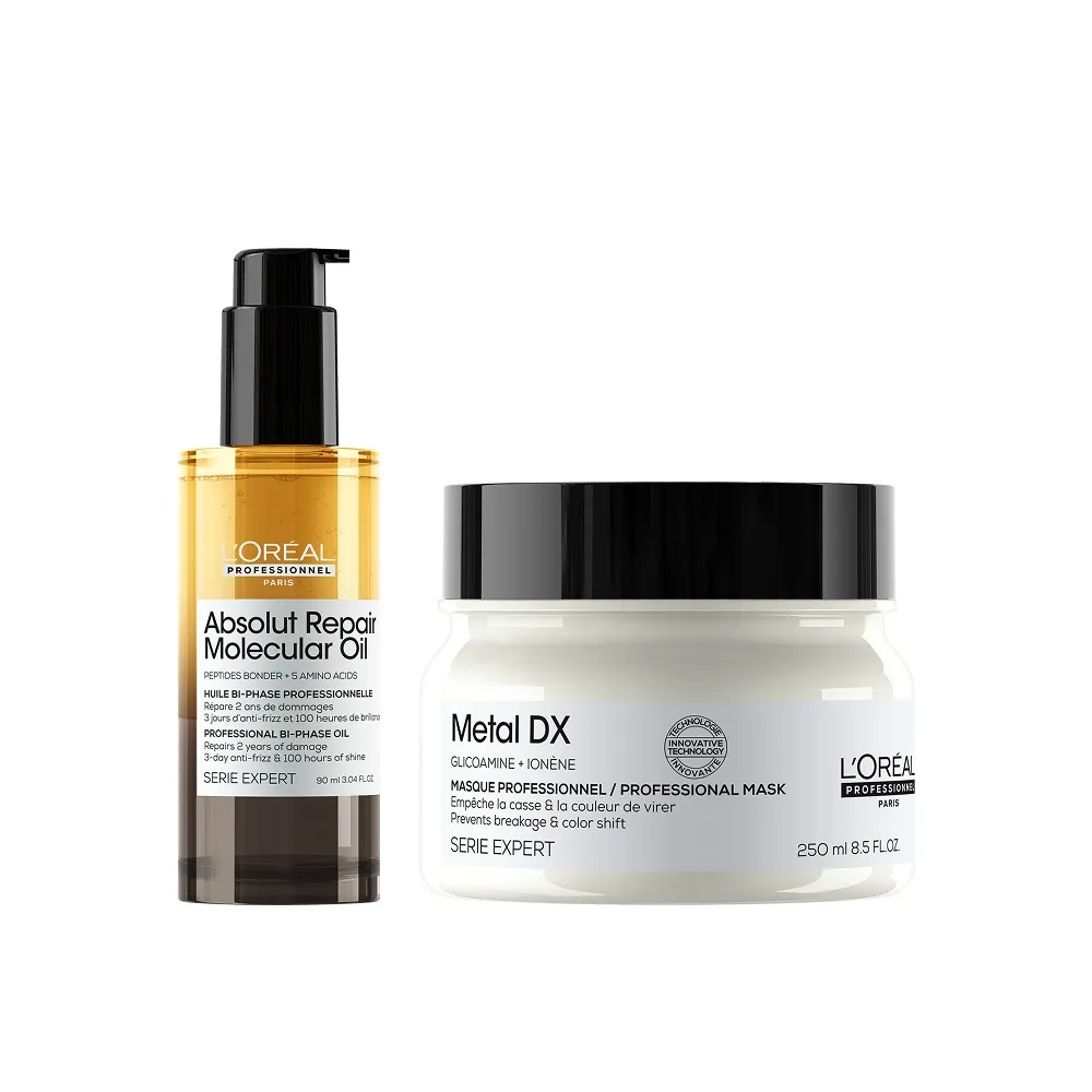 【L’OREAL 巴黎萊雅PRO】絲漾博護髮鍍膜神器組(絲漾博鏈鍵分子欣生髮油90ml+絲漾博吸金喚彩髮膜250ml)
