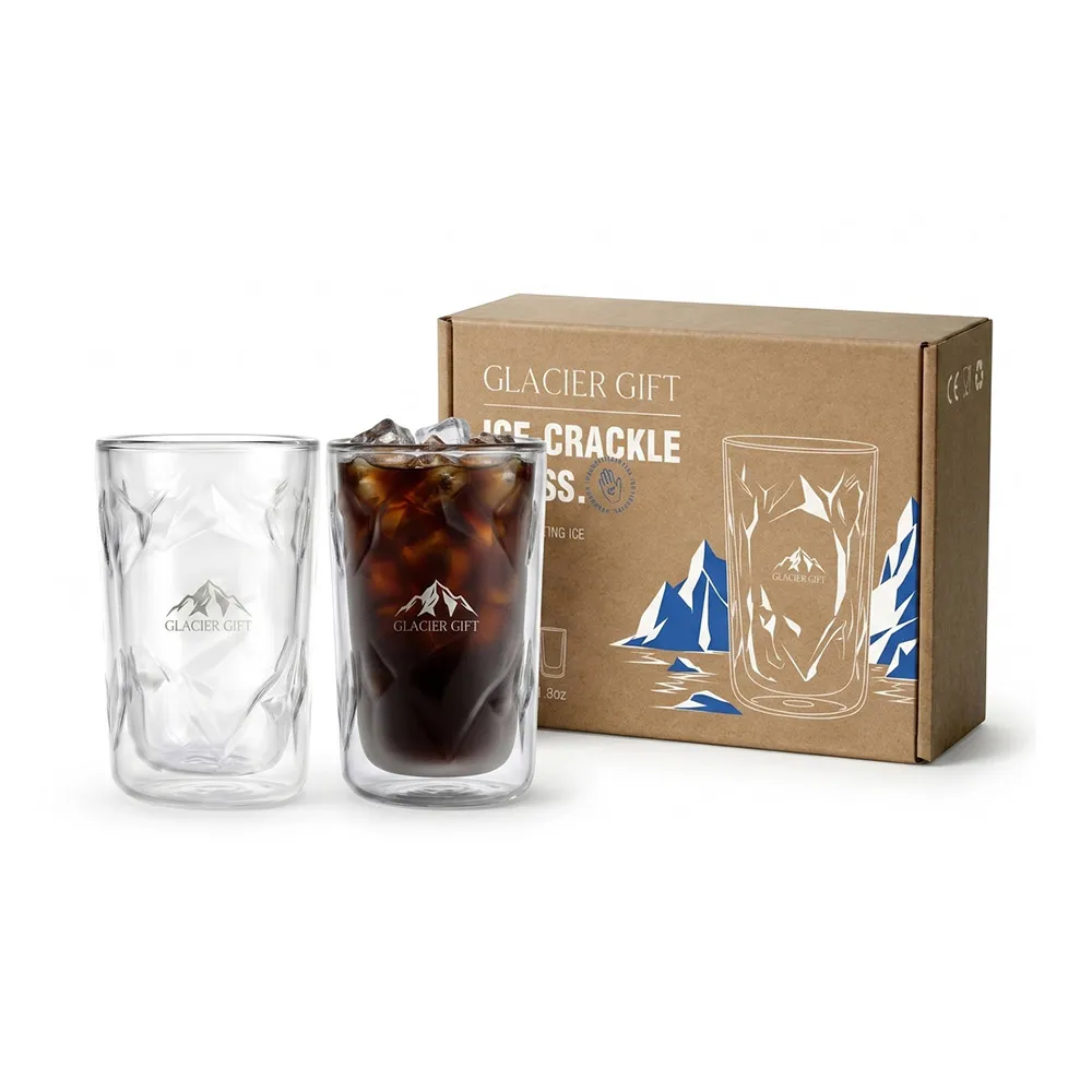 【TAI LI 太力】2入雙層冰裂杯禮盒組H15 耐熱雙層玻璃杯/水杯/飲用杯/透明杯 聖誕禮物 交換禮物