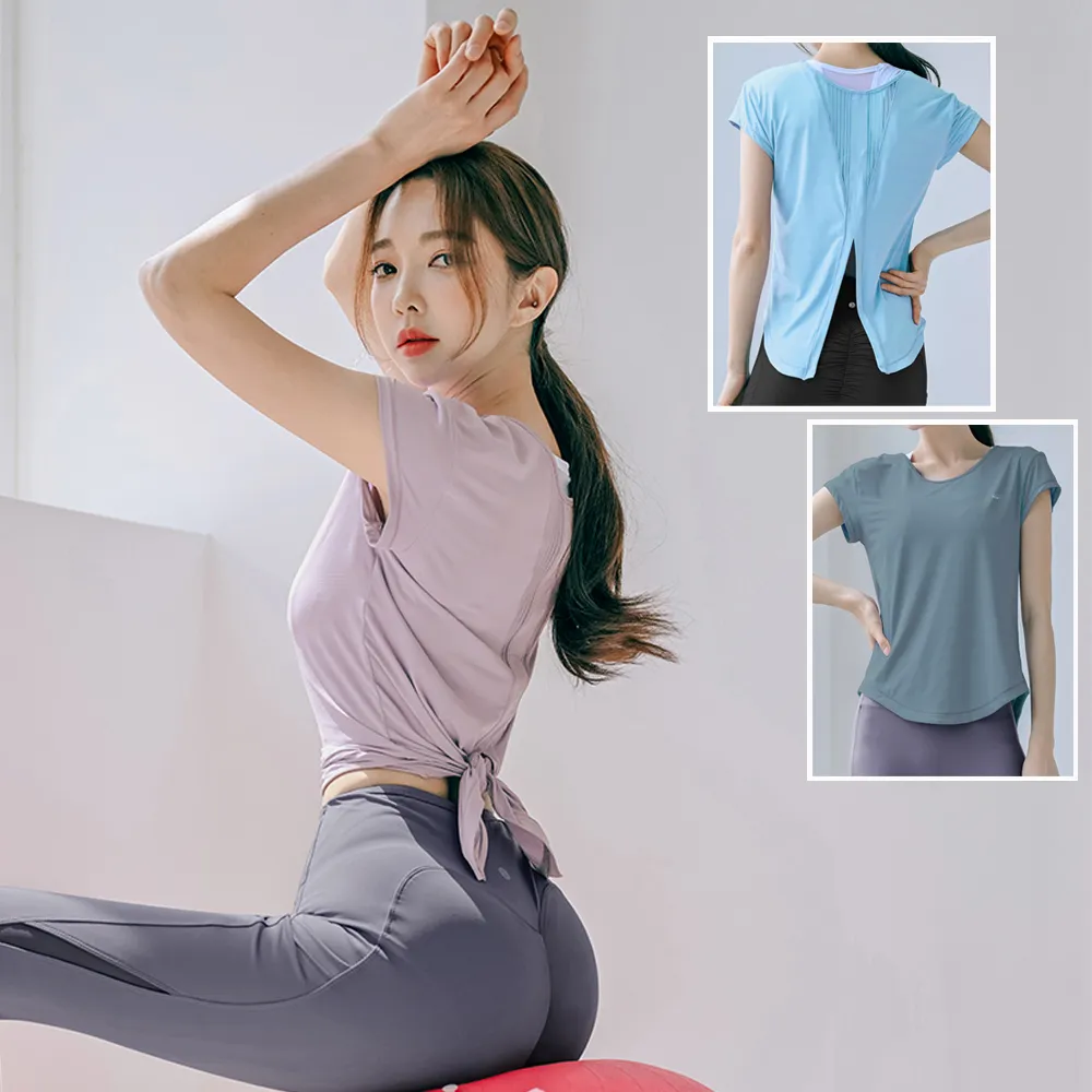 【BODYAIR】出清-冰感輕盈點布綁腰罩衫上衣(瑜珈.慢跑.運動.健身.透氣.舞蹈.運動服)