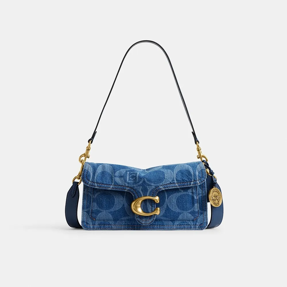【COACH】蔻馳官方直營 COACH CLOT TABBY 26 單肩手袋 單肩包 肩背包-B4/深藍色色 混合色(CDW25)