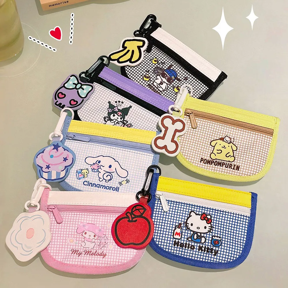 【SANRIO 三麗鷗】格紋可愛造型輕便萬用隨身卡片零錢收納包-六款可選