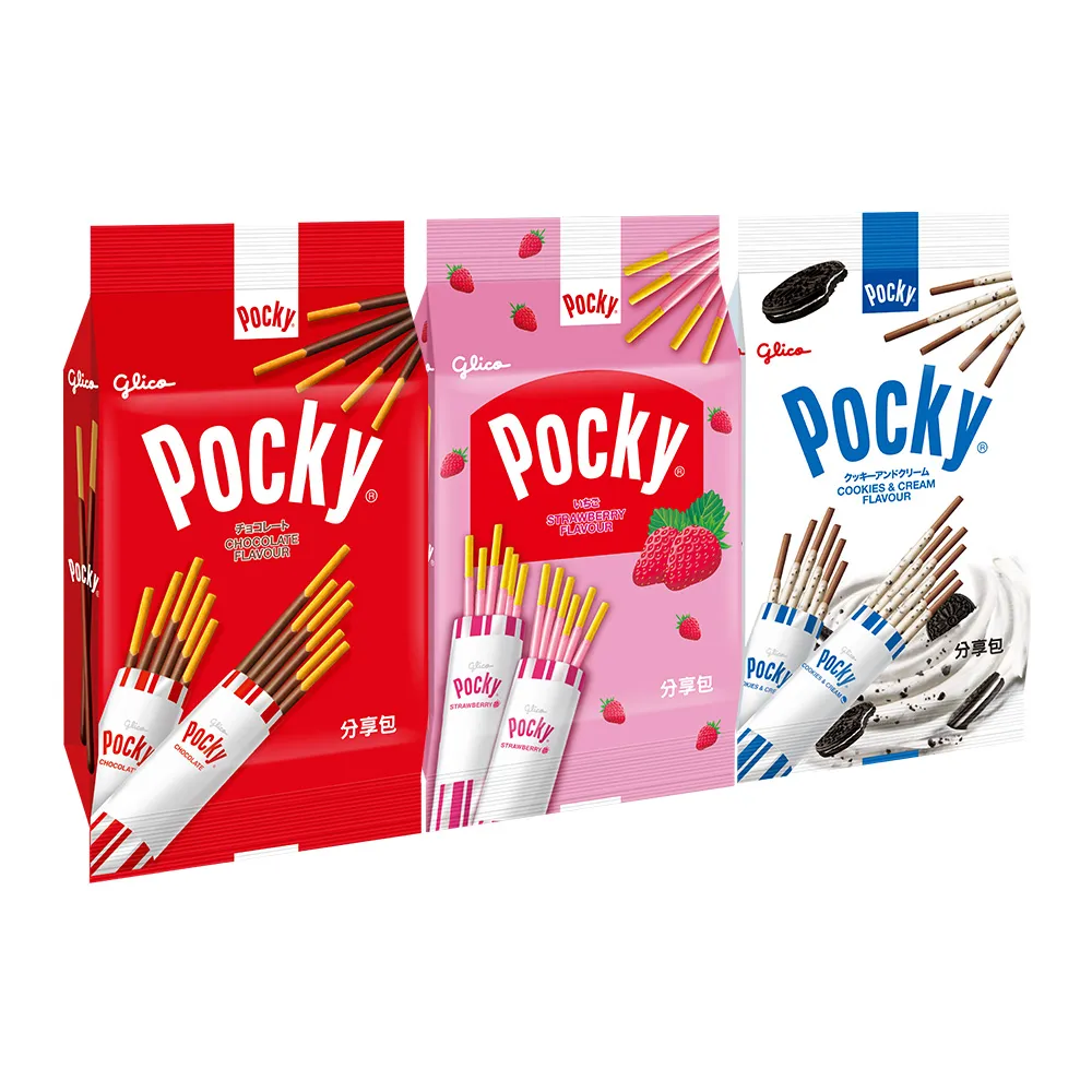 【Glico 格力高】官方直營 Pocky百奇 巧克力棒分享包(巧克力/草莓/牛奶)3包組