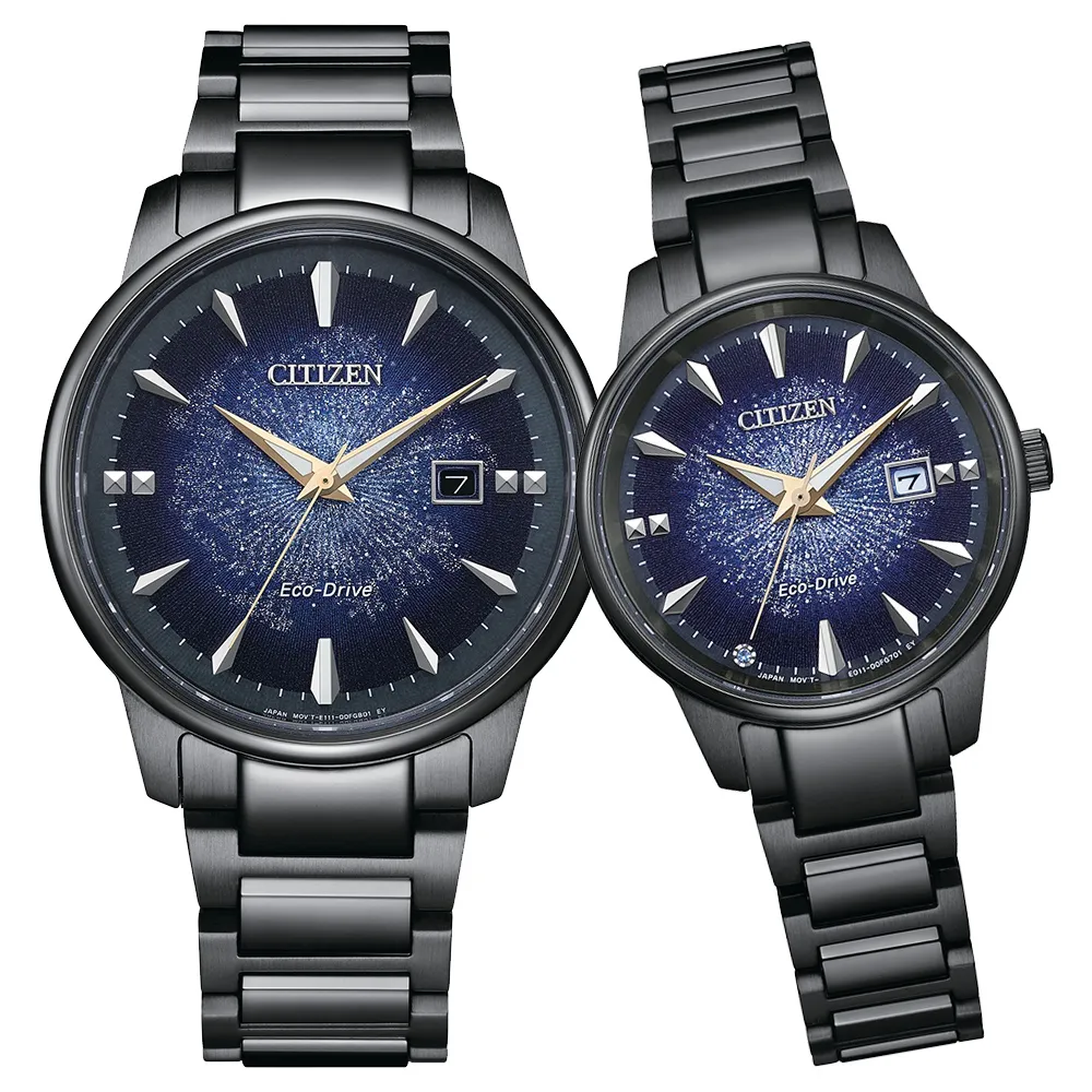 【CITIZEN 星辰】代言人廣告款 光動能銀河宙光限定款對錶-39.2+29.2mm 雙11 送禮(BM7595-89M/EW2595-81M)