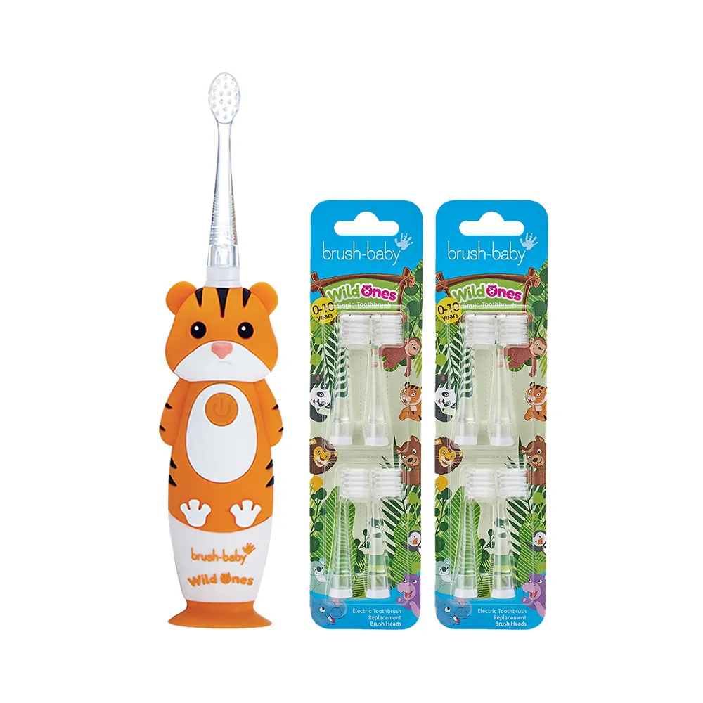 【brush baby】WildOnes 充電式兒童聲波電動牙刷0-10Y+WildOnes系列 替換刷頭4入X2(多款可選)