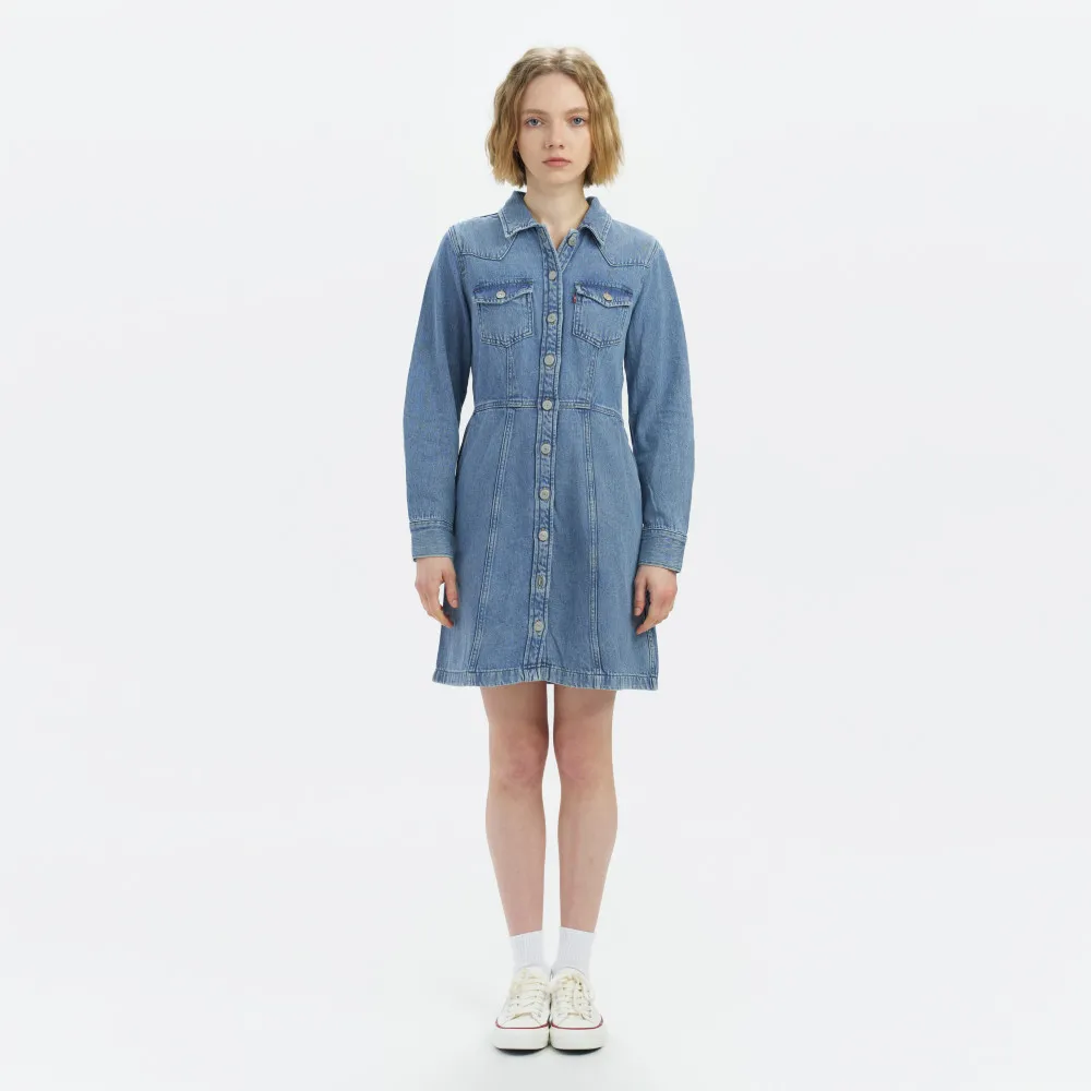 【LEVIS】女款 經典丹寧牛仔長袖洋裝 上衣 熱賣單品 A7592-0001