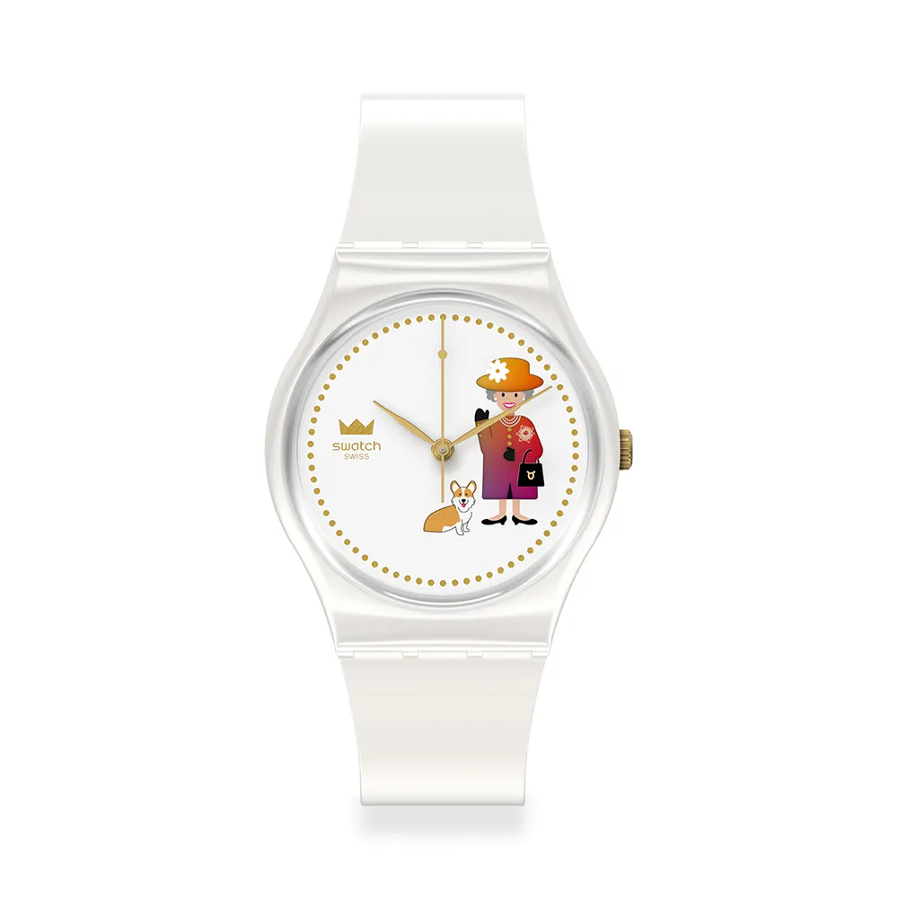 【SWATCH】HOW MAJESTIC 英國女皇紀念錶/變色日曆輪/瑞士製造 GZ711 (34mm)