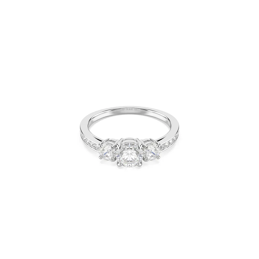 【SWAROVSKI 施華洛世奇】官方直營 Stilla Attract 戒指 圓形切割 白色 銀色調潤飾(情人節禮物)